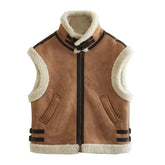 Women's Faux Shearling Lined Suede Zip-Up Jacket | Zarnesh